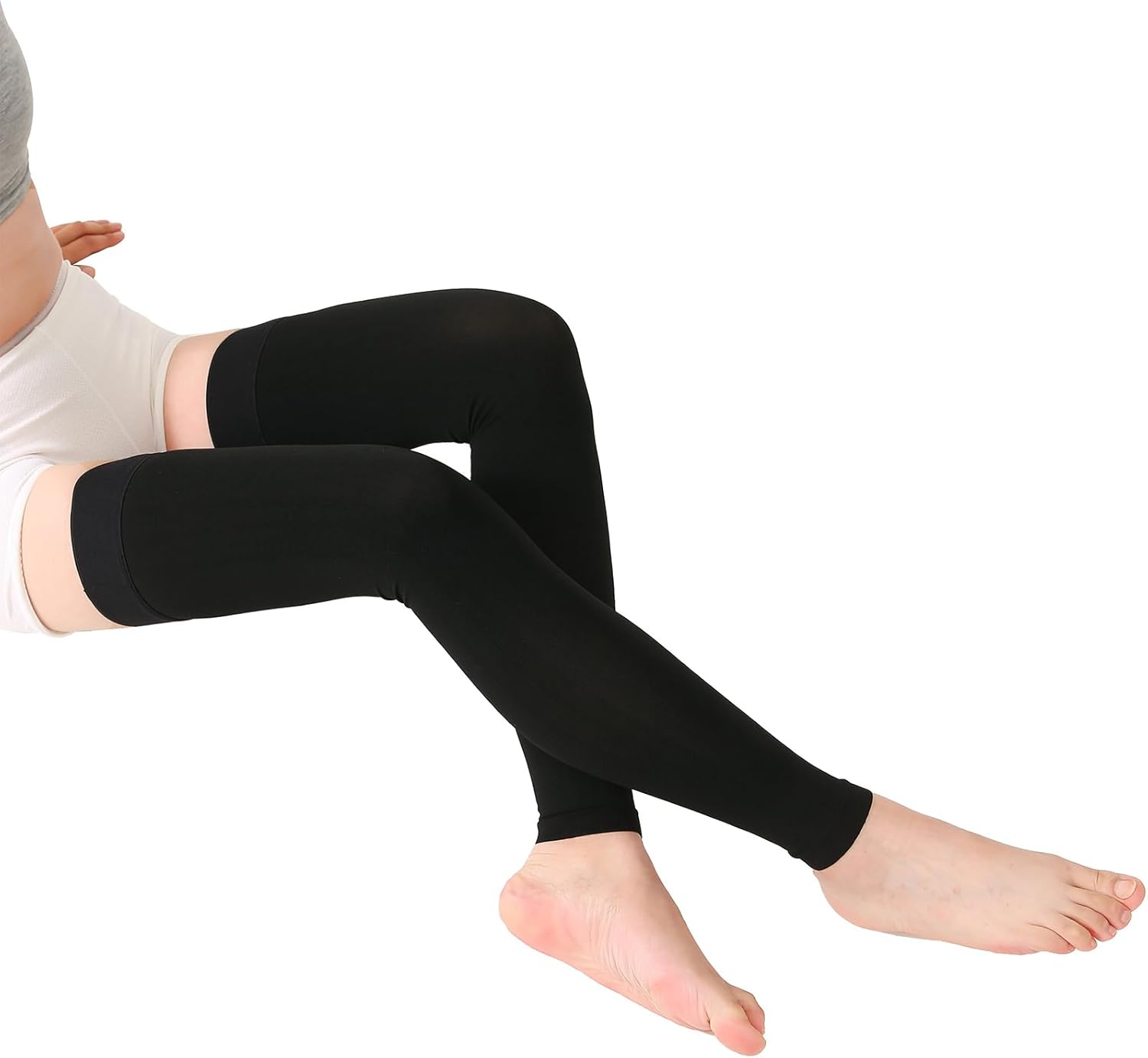 TOFLY® Medical Thigh High Compression Socks Footless for Women & Men, Opaque Support Hose, 15-20mmHg Graduated Compression Stockings with Silicone Band for Varicose Veins, Edema, DVT, 1 Pair Black M - Image 4