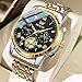 OLEVS Black Watches for Men Luxury Fashion Gold and Silver Stainless Steel Men's Wrist Watches Classic Nice Big Face Waterproof Quartz Men Watch with Day Two Tone Moon Phase Relojes para Hombres