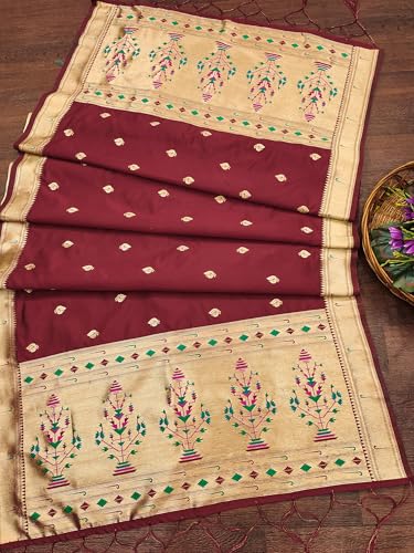Image of DEVANGI Women's Woven Paithani Banarasi Silk Dupatta /Chunni For Women, Floral Print 1 Meter Wide and 2.3 Meter Length Printed Designer Dupatta /Chunni For Girls