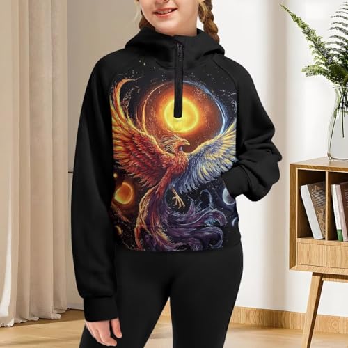 WELLFLYHOM Girls Half Zip Up Sweatshirt 5-14T Trendy Fall Cropped Top Long Sleeve Hoodies Girls Fall Outfits4