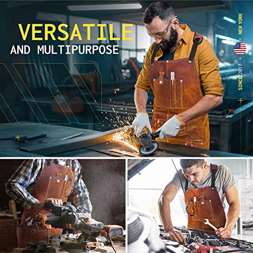 Fightech® Leather Work Apron With Tool Pockets | Welding Apron W Kevlar Stitching | Woodworking Shop Apron | Adjustable M-Xxl (Brown, Leather) #TOP3