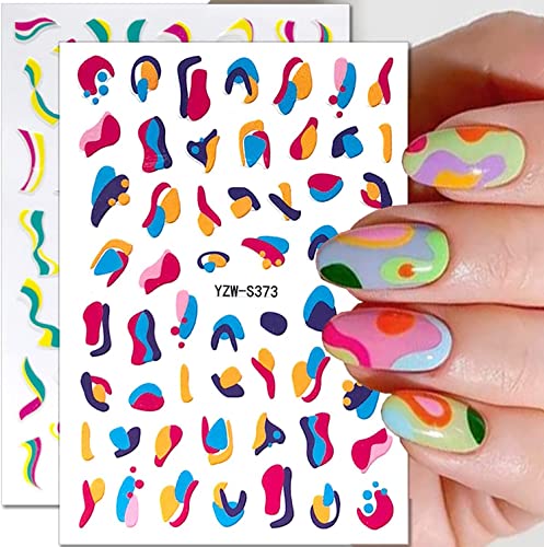 Rainbow Wave Line Nail Art Stickers 3D Self-Adhesive Colorful Geometry Swirl Stripe Line Design Nail Decals Nail Accessories French Nail Decorations Manicure For Women Gay 6Pcs #TOP2