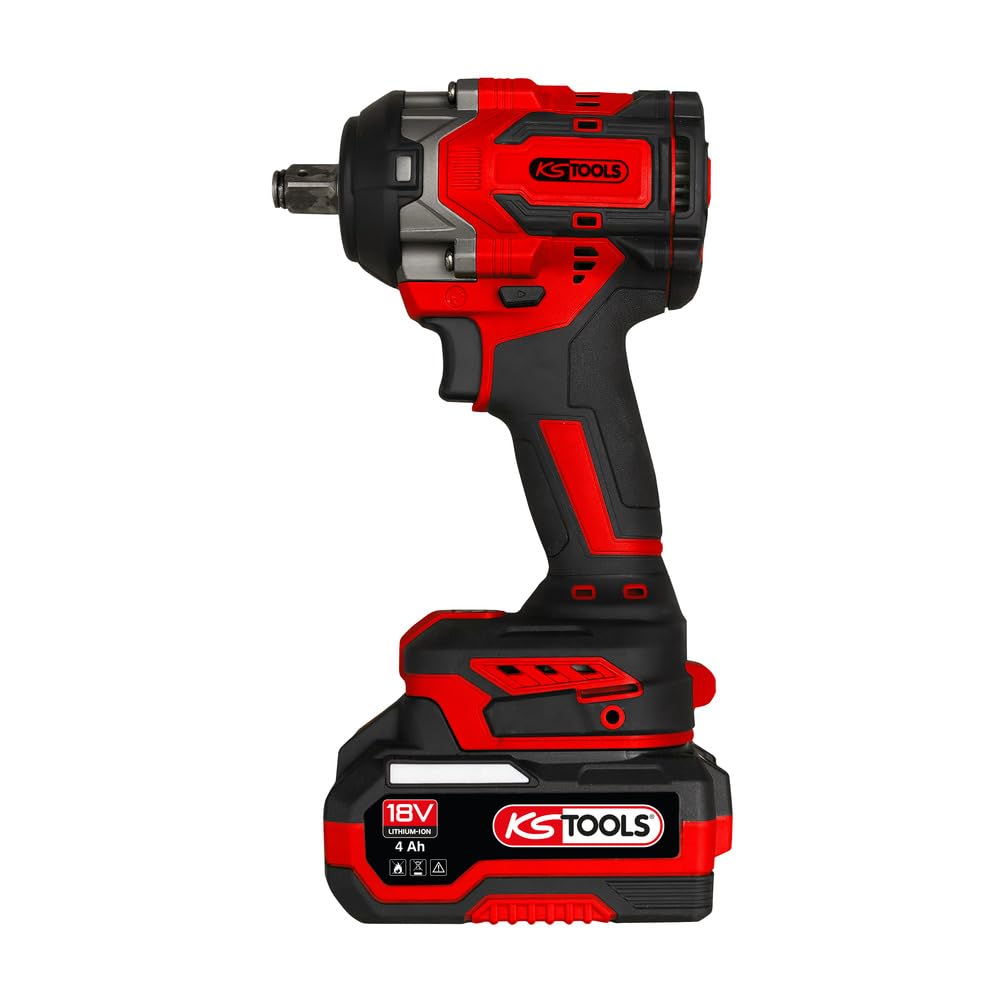 KS TOOLS - 515.4710F - Mini clé à chocs 1/2" - Clé à choc sans fil brushless - Puissance 18 V - 850 Nm - 1,5 kg sans batterie - Livrée en coffret avec 2 batteries 4Ah