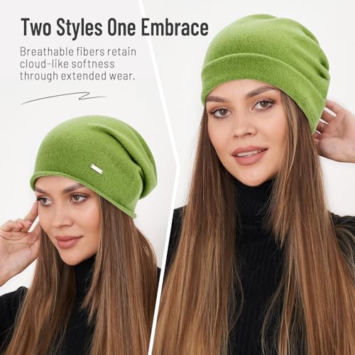 HAMUNI 100% Wool Slouchy Beanie for Women, Soft Wool Hat, Lightweight Breathable Winter Beanie, Relaxed Fit for Spring, Fall and Winter, Everyday Wear Green - image 4
