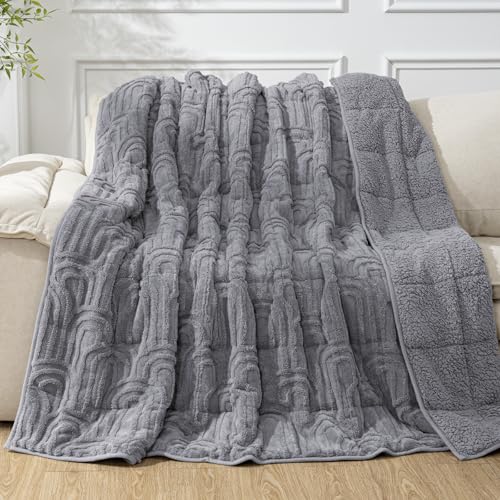 Image of Cottonblue Jacquard Weighted Blanket 20 lbs for Adults Queen Size, Soft Fluffy Sherpa Fleece Weighted Blankets Throw 60 inch x 80 inch for Sleep Relax, Fuzzy Warm Arch Heavy Blanket for Bed Sofa, Grey