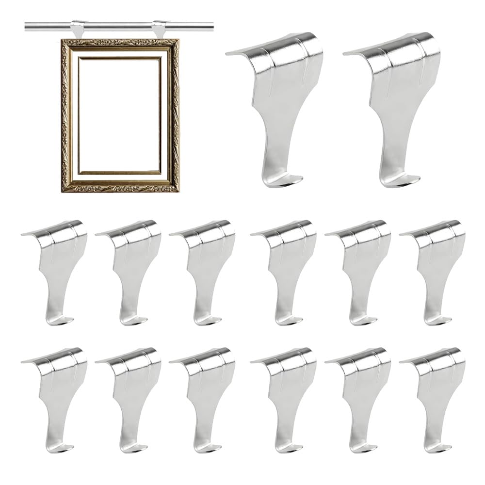 14 PCS Pictures Molding Hooks Durable Picture Rail Hangers Heavy Duty Picture Rail Hooks for Hang Picture Frames Billboards Gallery Displays Art Exhibitions