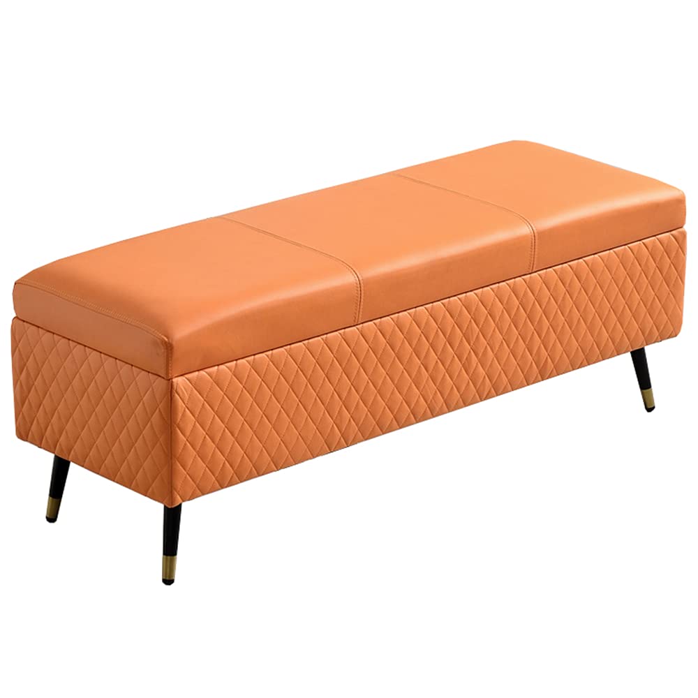 Pouf repose-pieds orange 60x40x45 cm avec pieds en métal