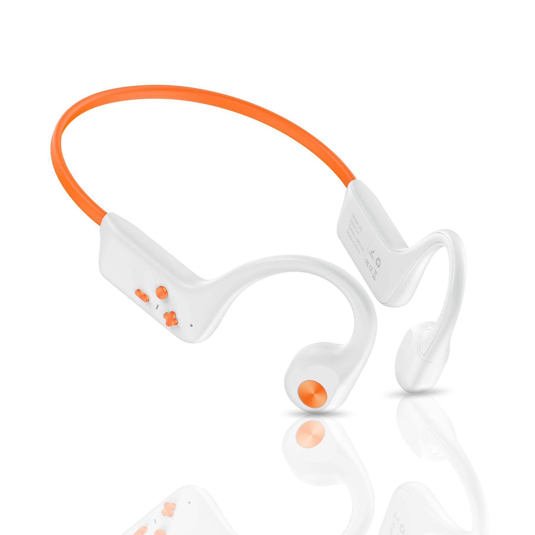 Swimming Headphones/Earbuds, Bluetooth 6.0 &amp; MP3 with 32GB Memory IP68 Waterproof Bone Conduction Headphones, Underwater Open Ear Headphones Secure Fit for Surfing Cycling Running(Beige Orange)