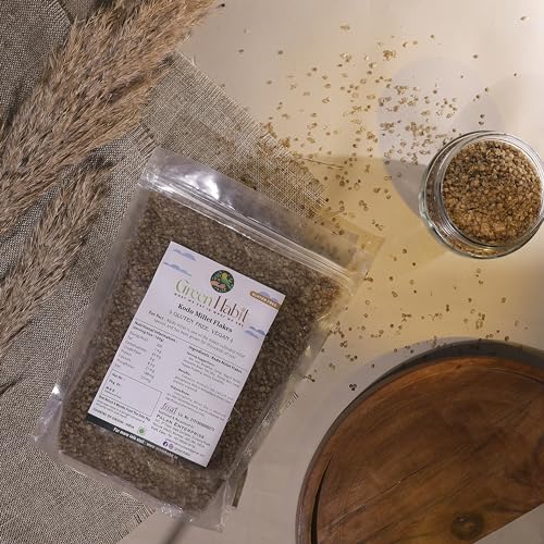 Image of GreenHabit Kodo Millet Flakes 500g - Nutritious and Gluten-Free kodo Poha Cereal - High Fiber Breakfast Vegan (Kodo Millet Flakes, 500 gm)