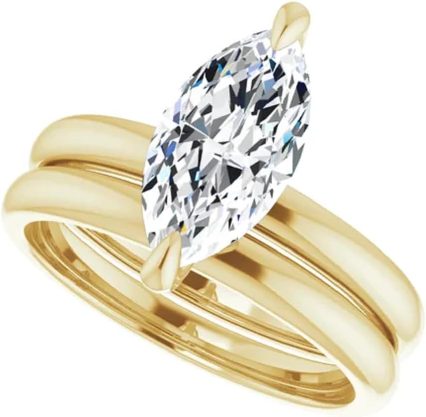 14K Solid Yellow Gold 6 Carat Marquise Brilliant Cut Simulated Diamond Engagement Ring