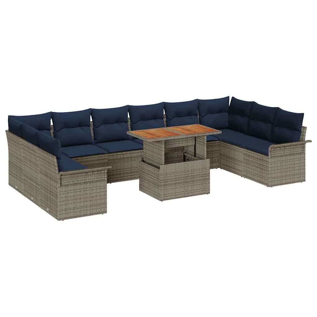 Set di divani da giardino in polyrattan e legno di acacia, 11