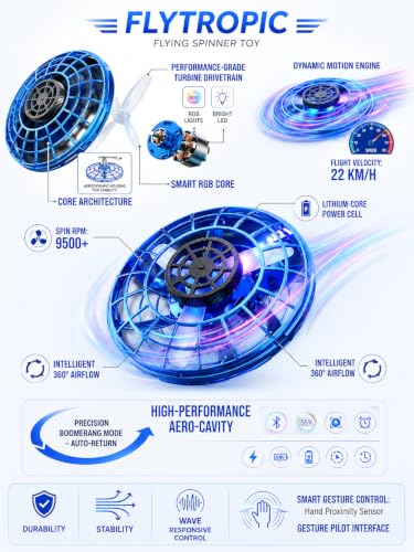 Image of Mini Flying Toys Spinner for Kids - LED UFO Boomerang Toy | Hand Controlled Flying Ball, Rechargeable Light Flying Spinner Ball, Toy Drone Indoor Outdoor Flying Toys (Blue)