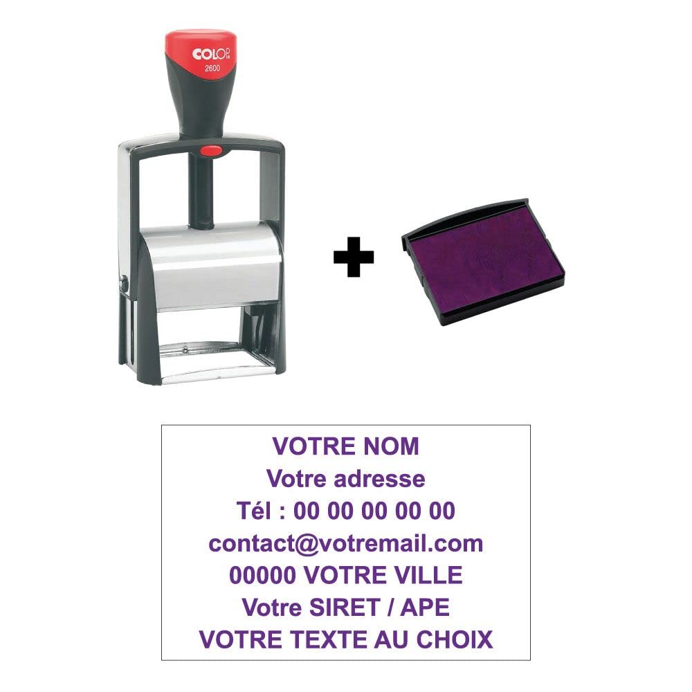 Tampon encreur Personnalisé 7 lignes COLOP Classic Line 2600 58x37mm pour adresse et raison sociale Violet