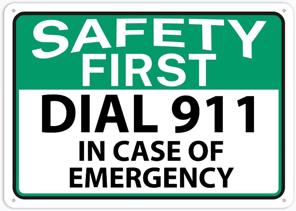 8"x12" Tin Metal Sign - Safety First Dial 911 In Case Of Emergency - Decorative Plate For Shop, Yard, Garage, Outdoor Wall