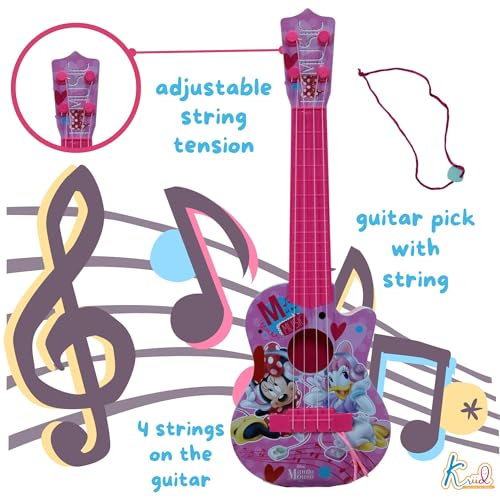 Image of Minnie Mouse Theme 4-String Toy Guitar for Girls - Lightweight & Durable Educational Musical Instrument for Toddlers - Pink Disney Character Guitar| Birthday Gift for Kids Ages 3+, 43cm