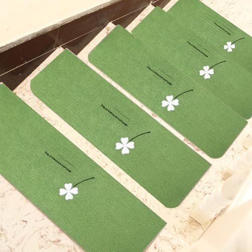 Hearda Pisadas Antideslizantes para Escalones de Madera, Alfombra Vinilica, Alfombra Escaleras Lavable Antideslizante, Utiliza para Proteger Mayores, Niños, Mascotas (5PCS-70CM,Flor Verde)