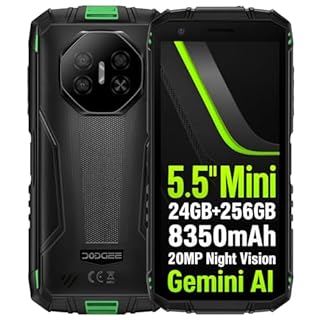 DOOGEE Mini Outdoor Smartphone Fire 3 Ultra, 24GB+256GB(2TB SD), 20MP Nachtsichtkamera, 5,5" HD+ Kompaktes Gehäuse&Griffiges Design, 8350mAh Akku, Gemini KI, IP68 Stoßfestes Handy, GPS NFC Grün