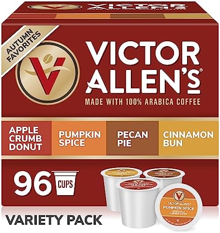 Victor Allen's Coffee Autumn Favorites Coffee Variety Pack SSC (Apple Crumb Donut, Pumpkin Spice, Pecan Pie, Cinnamon Bun), 96 Count, Single Serve Coffee Pods for Keurig K-Cup Brewers