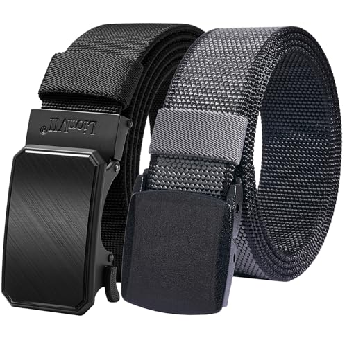LionVII Men's Belts, Elastic Ratchet Belt and Plastic Buckle Casual Belt Bundle