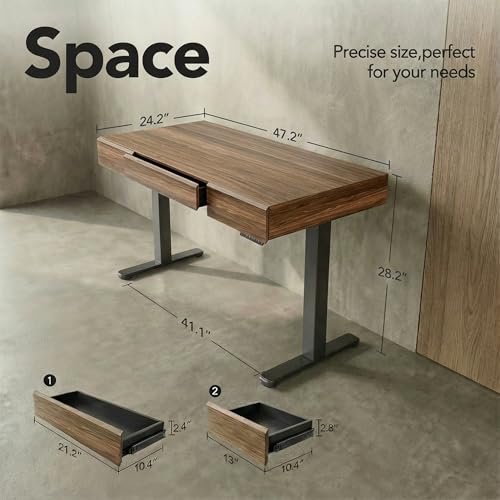 Image of ErGear Standing Desk with 3 Drawers, 48 Inch Electric Adjustable Height Desk with Storage, Whole-Piece Board Stand Up Desk for Home Office