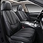 Coverado Front and Back Seat Covers 4 Pieces, Breathable Fabric&Leather Car Seat Protectors Full Set, Compatible with Most Sedans SUV Pick-up Truck
