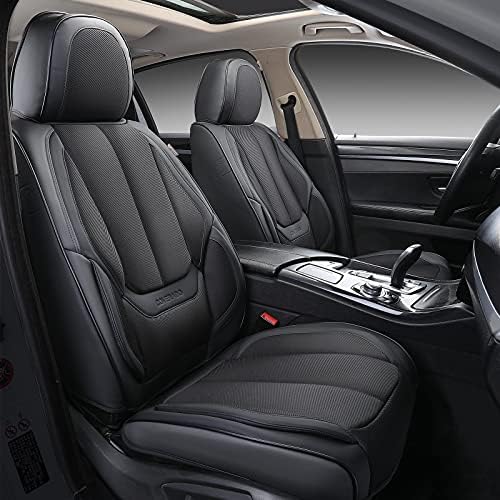Coverado Front Seat Covers, 2 Pieces Universal Seat Covers for Cars, Breathable Fabric & Leather Car Seat Protectors, Car Seat Cushions Universal Auto Accessories Fit for Most Sedans SUV Truck, Black