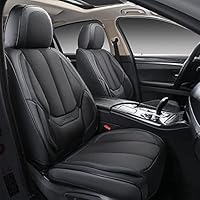 Coverado Fundas para Asientos Delanteros y Traseros, 5 Piezas, Juego Completo de Protectores de Asiento de Coche de Cuero y Tela Transpirable, Color Negro