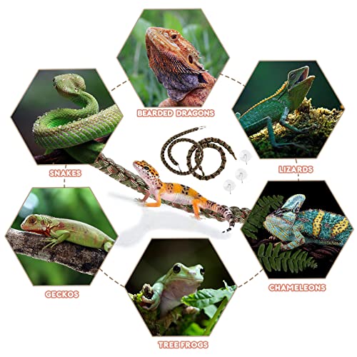 2 Pcs Reptile Vines, Bendable Reptile Plants Pet Habitat Decor with 3 Suction Cup Accessories for Climbing Chameleon Crab Lizards Snakes Gecko Frog Hermit Crab - Thumbnail 6