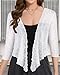 Women Crop Cardigan Sheer Mesh Bolero Shrug for Dress Tie Front 3/4 Sleeve Tops (Pure White,M)