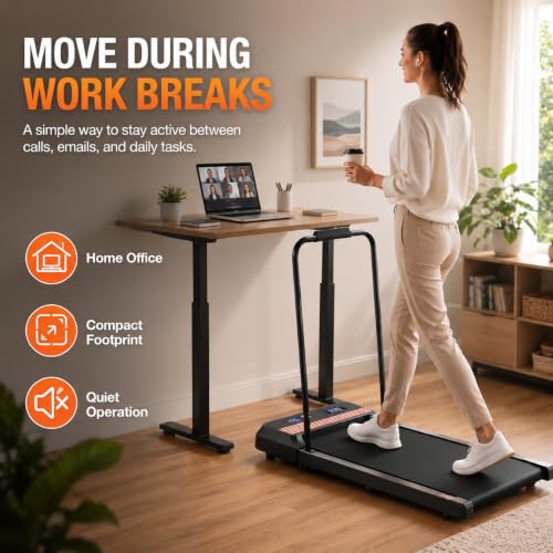 Walking Pad with Handle Bar, 8% Incline, Compact Under Desk Treadmill | 2.5HP quiet motor, 265 lb capacity, 0.6-4 MPH speed, 15 x 35.4 in belt, compact for home office and small spaces - Image 3