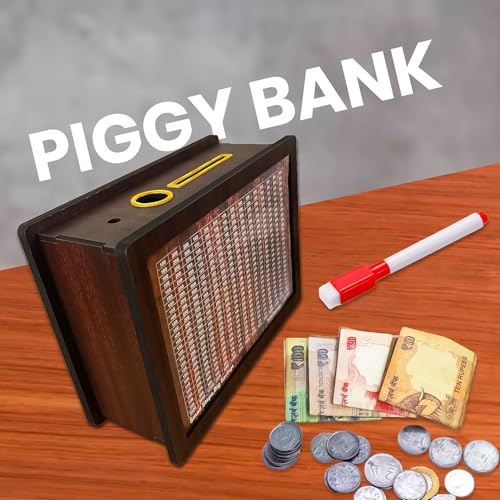 Image of Art Deco Wooden Coin Bank, 100000 Money Saver, Money Save Box, Carved Money Box, Coin Piggy Bank, Money Saving Box for Adult, Savings Challenge Box, Wooden Piggy Bank for Kids