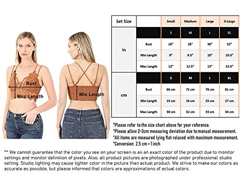Zenana Women's Crochet Sexy Floral Lace Bralette with Cross Back Adjustable Spaghetti Strap and Removable Pads (Black, Large) - Image 4