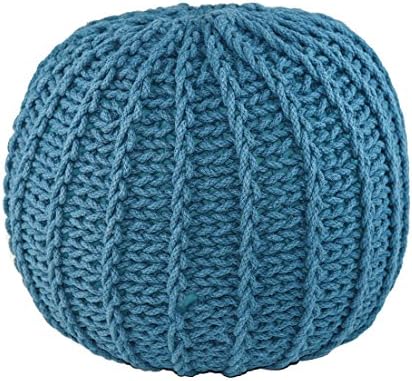 GRAN Cotton Pouf Ottoman Foot Stool & Rest - 18" Diameter 14" Height - Round Hand Knit Floor Footstool for Living Room, Bedroom and Under Desk