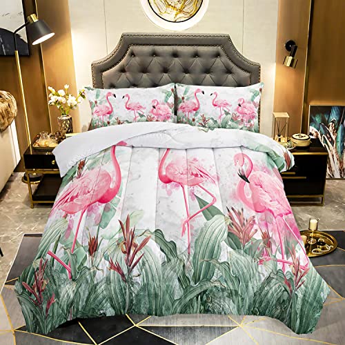 Ailonen Flamingo Comforter Set Queen Size, Tropical Flamingo Pattern Bedding Set For Kids Boys Girls,Flamingo Pattern Quilted Duvet,1 Comforter 2 Pillowcases 3 Piece #TOP4