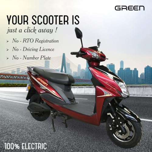 Image of Green Invicta Low Speed Electric Scooter Non RTO 60KM Range Red with Portable Charger