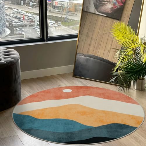 Sungea 5 ft Abstract Round Rugs for Bedroom, Washable Non-Slip