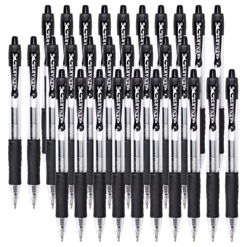 Aen Art 30 Gel Pens - Retractable Gel Ink Roller Pens for Writing, Black 0.7mm Fine Point- for Office, School - Quick Dry + Rubber Grips