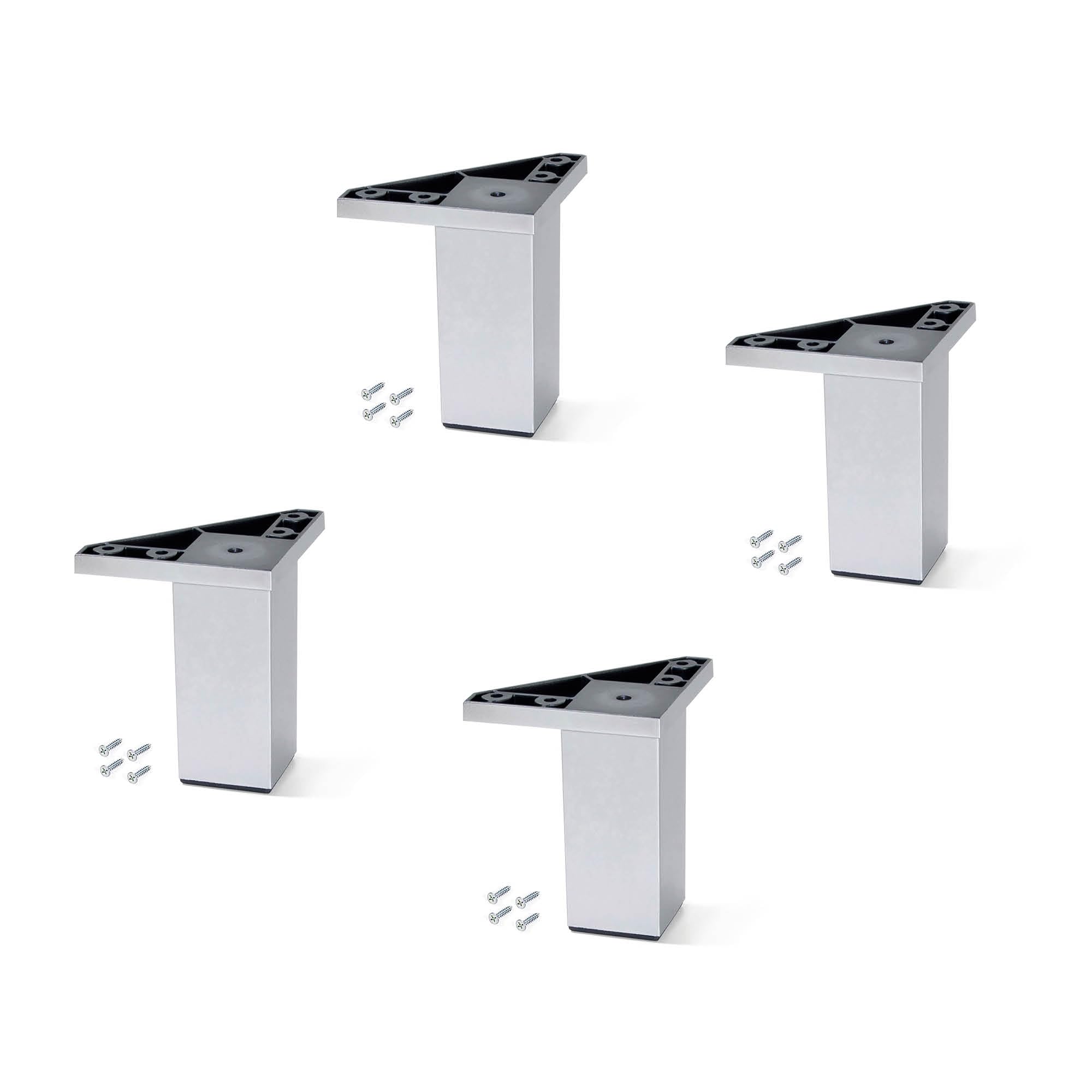 Emuca - Plastic furniture feet, furniture legs, set of 4 feet, chrome plated, height 100mm, with mounting screws