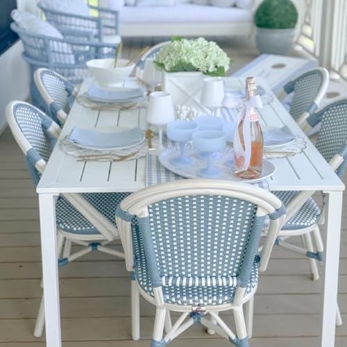 Image of PURPLE LEAF Patio Dining Chair Set of 4, Armless, White Finish, Light Blue