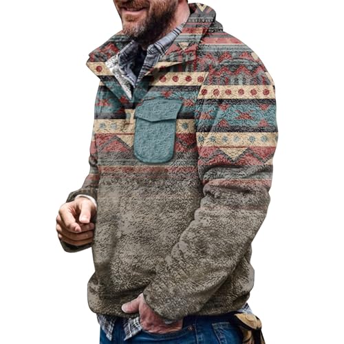 Image of Mens Sweatshirts Male And Winter Irregular Checkered Printed Double Wool Sweatshirt Fashionable Casual Hooded Sweatshirt (Brown, XL)