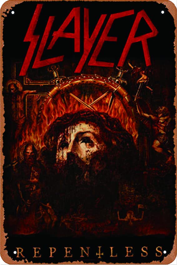 Textile poster Slayer – Repentless Music Styles music poster Retro Metal Tin Sign Vintage Art Sign for Home Coffee Music Wall Decor 8x12 Inch