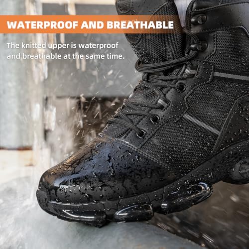 Image of Military Tactical Boots Women Wide Waterproof 6 Inches | Non Slip Side-Zip Combat Hiking Work Boots Lightweight Durable