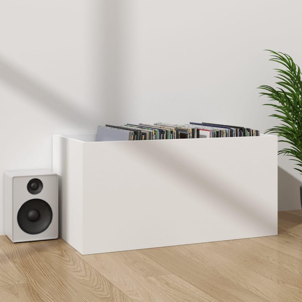 Genérico Contenitore per Vinili Bianco 71x34x36 cm in Legno Multistrato,Bianco,12.6kg,800117