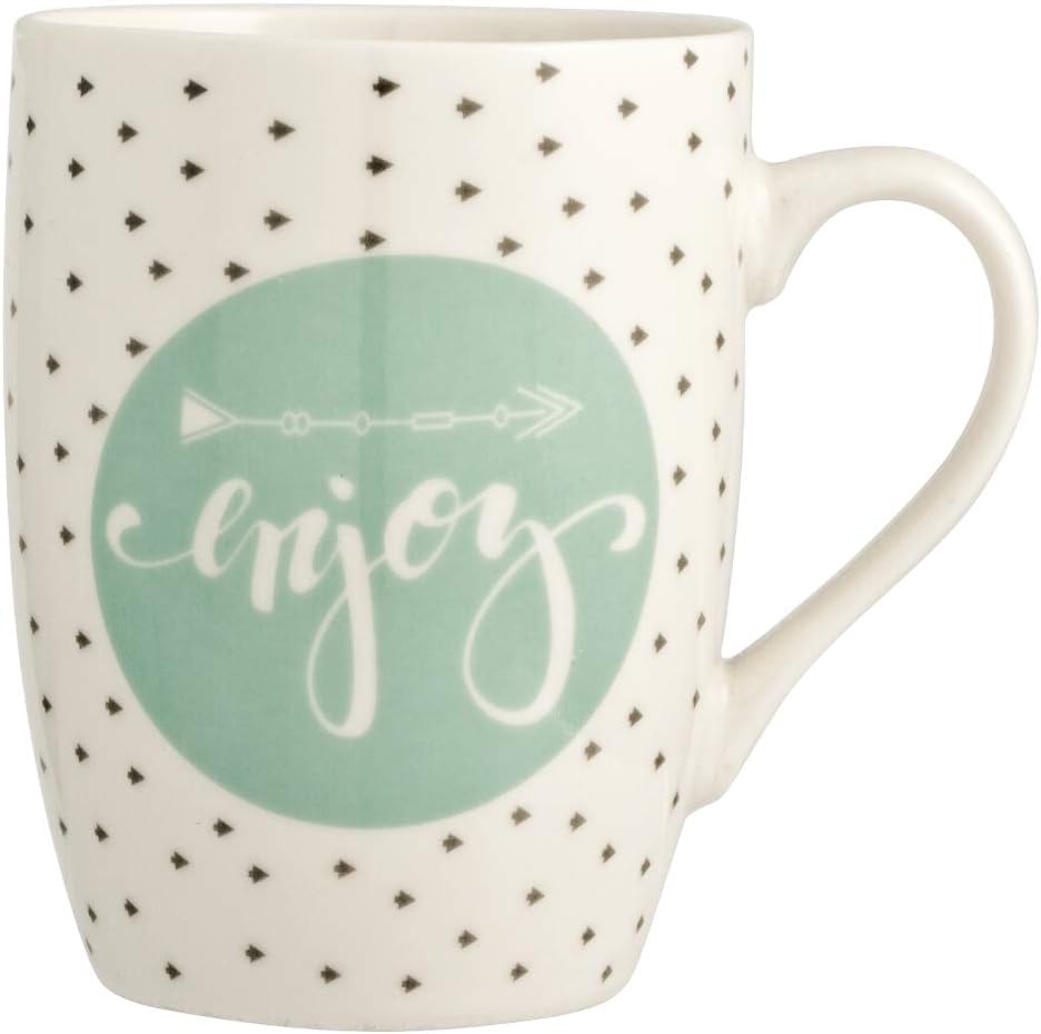 H&H Enjoy Set of 6 Mugs, Porcelain, Multicoloured, 350 ml