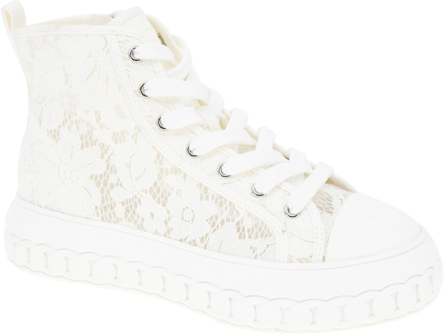 BCBGeneration Women's Renda high top Allover White lace Sneaker