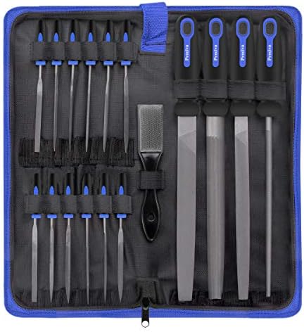 Preciva 18PCS File Set, 18 in1 High Carbon Steel Multipurpose File Set Includes 4PCS Flat/Triangle/Half-Round/Round Large File & 12PCS Needle File & Brush & Portable Bag.