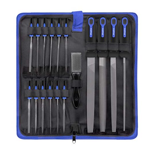 18 Pcs Juego de limas y escofinas,Preciva Juego de limas multiusos en acero con alto contenido de carbono incluye lima plana,triángulo,semirredondas,redondas y 12 Pcs limas de agujas,para metal,madera