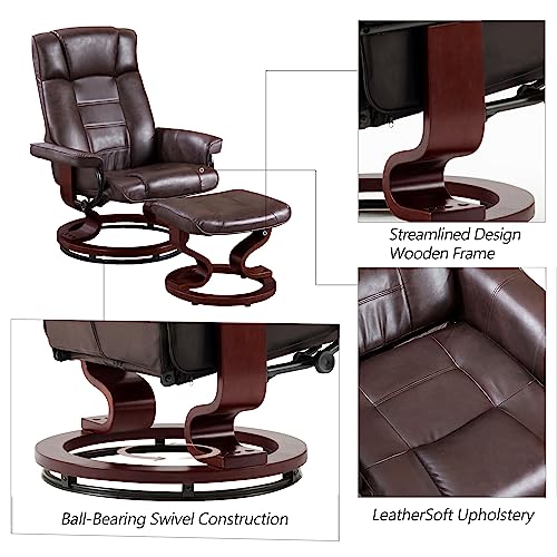 Mcombo Swiveling Recliner Chair With Wrapped Wood Base And Matching Ottoman Footrest, Furniture Casual Chair, Faux Leather 9019 (Dark Brown) #TOP4