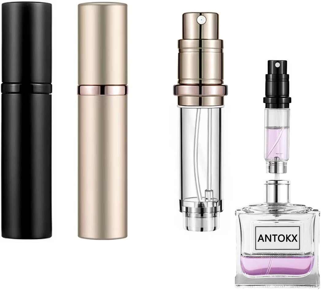 Travel Perfume Bottle Refillable Atomizer - 2-Pack 5ML Pocket Perfume Dispenser, Leakproof Portable Perfume Sprayer (Black & Gold)