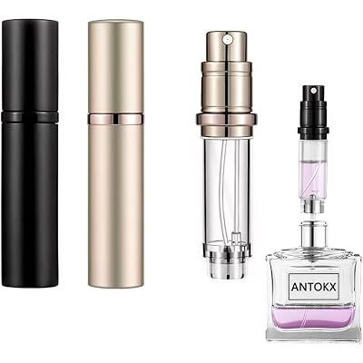 Travel Perfume Bottle Refillable Atomizer - 2-Pack 5ML Pocket Perfume Dispenser, Leakproof Portable Perfume Sprayer (Black & Gold)